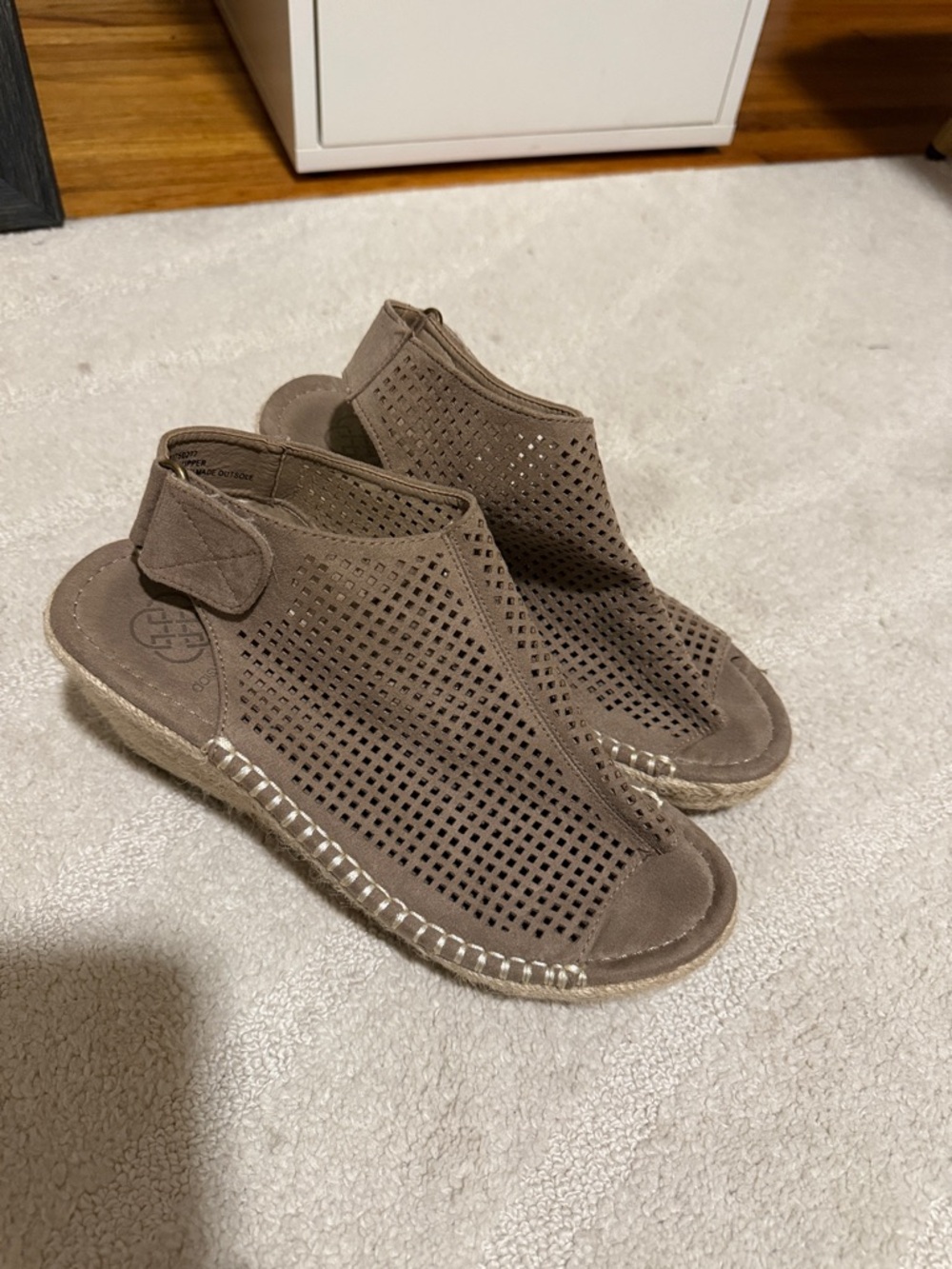 Taupe Perforated Open-Toe Wedge Sandals